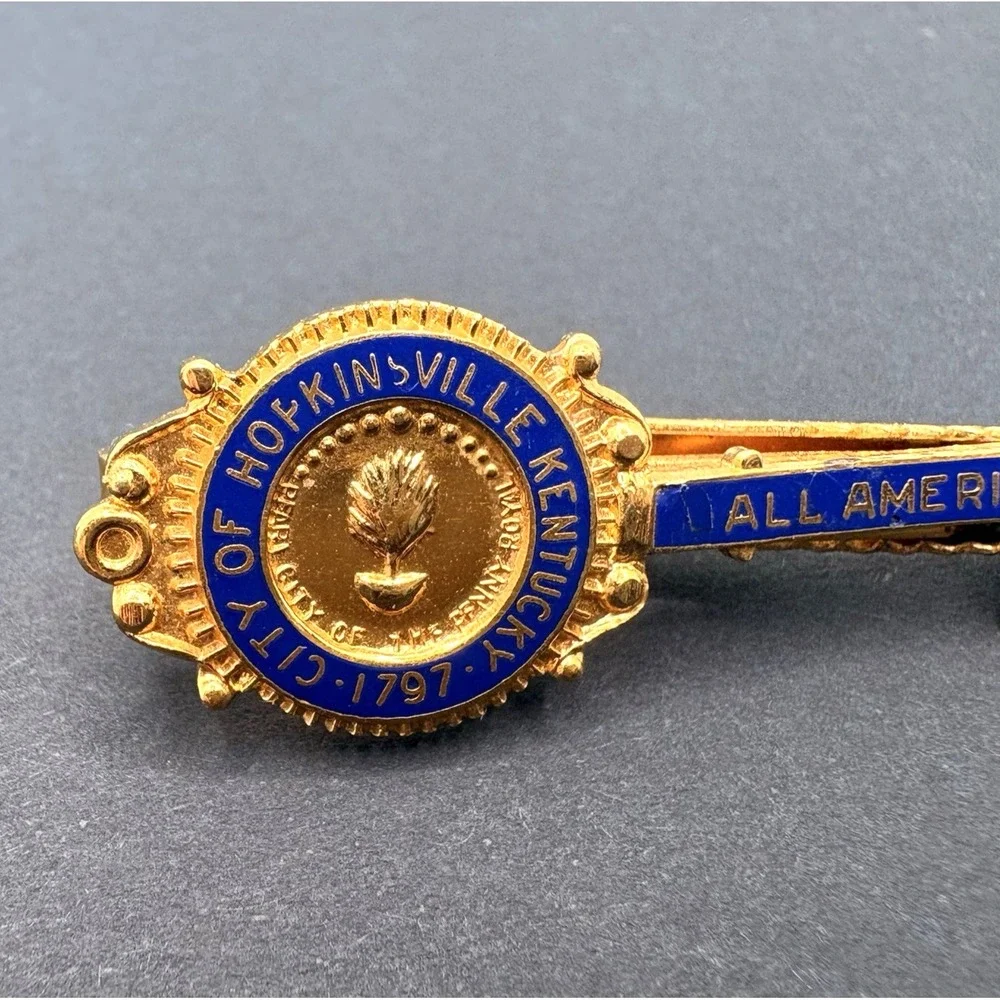 Vintage Hopkinsville Kentucky Tie Clip Key All America City Gold Tone Blue